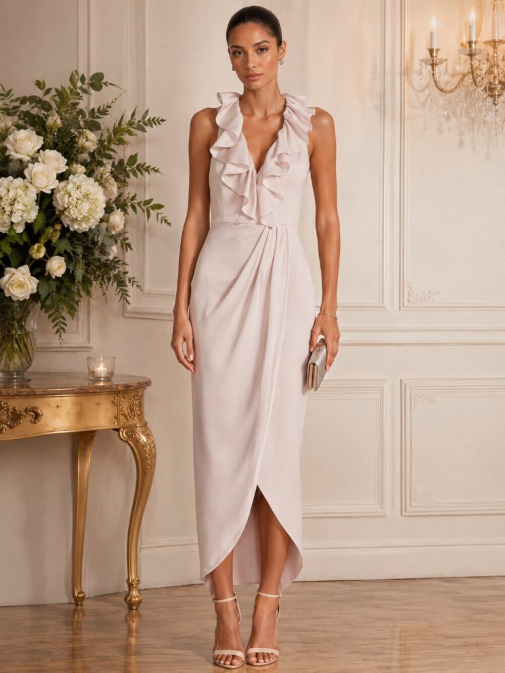 NWT Shona Joy Luxe Plunge Frill Draped Maxi Dress Size 6